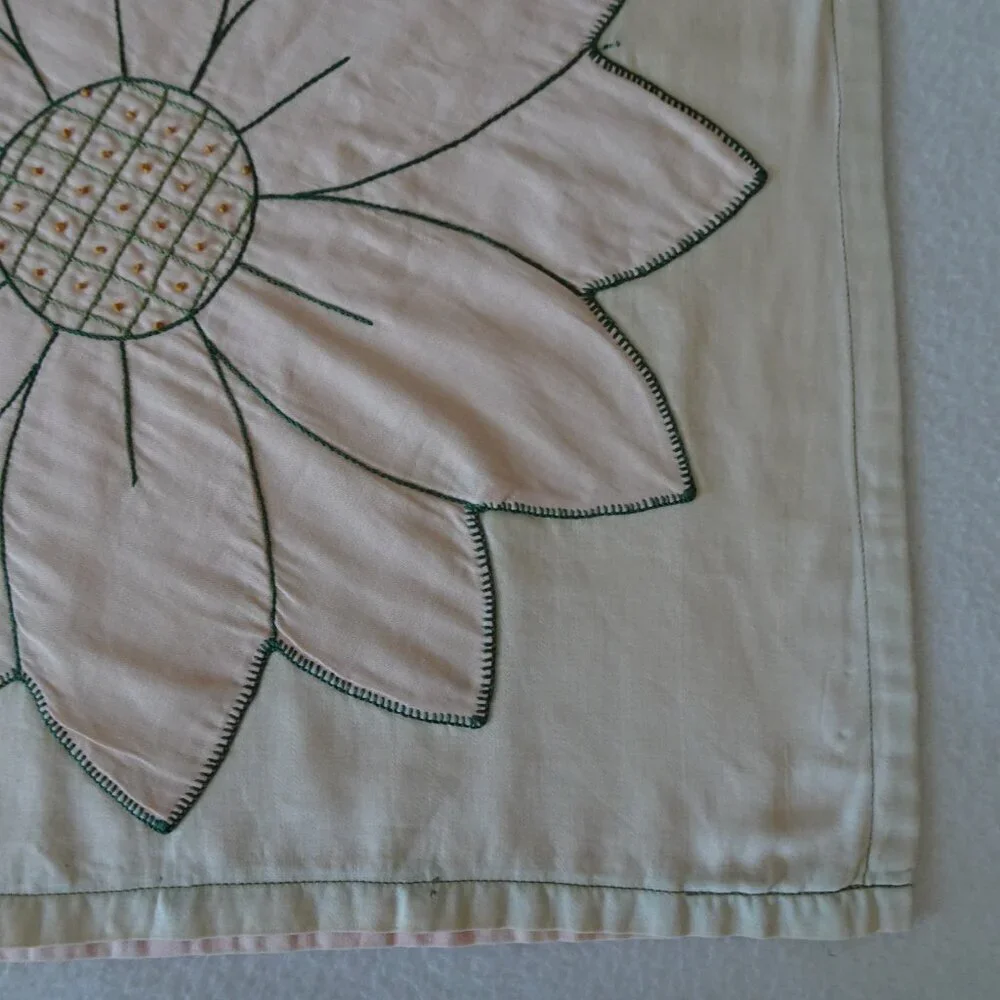 Vintage Floral Throw Pillow Cover Handstitched Pink Beige Flowers Boho